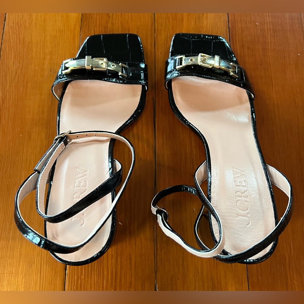 NWOT Madewell Evelyn Buckle-Strap Sandal Heels Croc-Embossed Italian Leather - 7 - Picture 4 of 9
